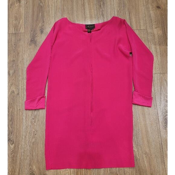 Silk Studio Silk Dress Sz 10‎ Long Sleeve Front Zip Satin Cuffs Fuschia Evening - Picture 7 of 13